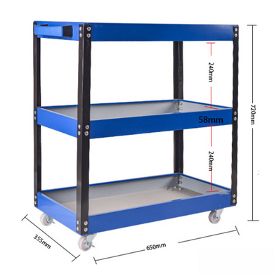 [65x72cm] Large Heavy Duty 3 Tiers Metal Tool Trolley Cart Workshop Tool Storage Push Trolley - Polar Tech Australia