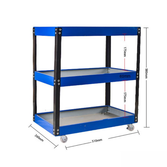 [51x58cm] Heavy Duty 3 Tiers Metal Tool Trolley Cart Workshop Tool Storage Push Trolley - Polar Tech Australia