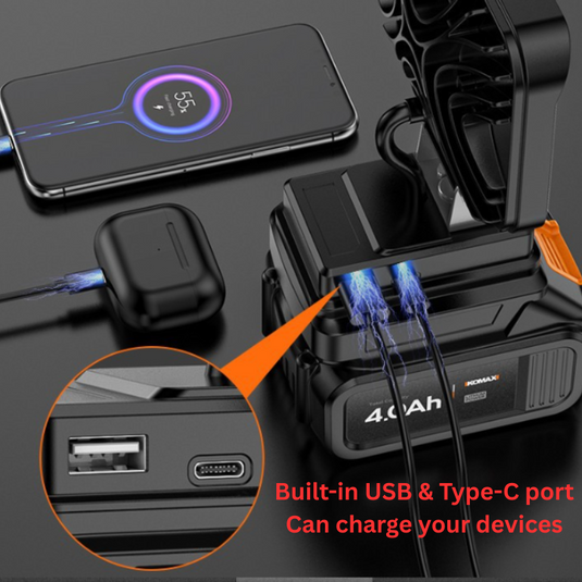 [Battery & Charger Bundle Kit] Komax Portable Foldable 21V Battery Powered LED Light With USB & Type-C Ports - Polar Tech Australia