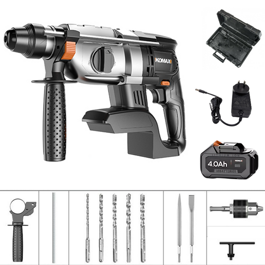 [Bundle Kit] Komax 21V 1000W High Power Cordless Electric hammer Drill 26mm rotary machine SDS plus with 3 modes, cordless drill machine with reverse/forward switch, Brushless motor