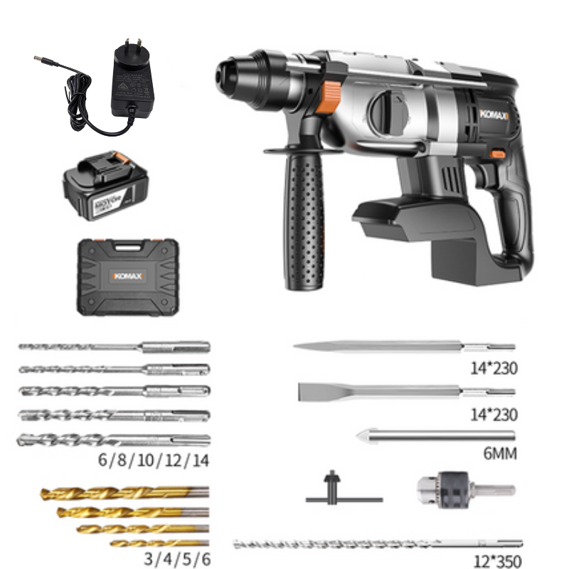 Load image into Gallery viewer, [Bundle Kit] Komax 21V 1000W High Power Cordless Electric hammer Drill 26mm rotary machine SDS plus with 3 modes, cordless drill machine with reverse/forward switch, Brushless motor
