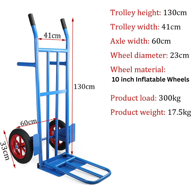 Cargue la imagen en el visor de la galería, Heavy Duty Hand Truck Trolley for Cargo Transportation, Large Capacity Load 300kg with 10 inch Inflatable Wheels
