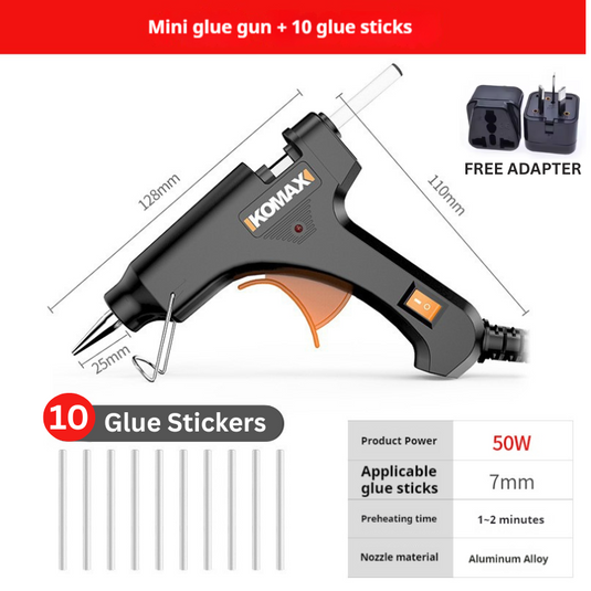 Komax 50W Portable Mini DIY Glue Gun + 10 x 7mm Glue Stickers