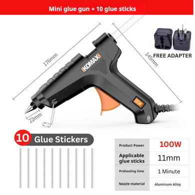 Komax 100W Portable DIY Glue Gun + 10 x 11mm Glue Stickers