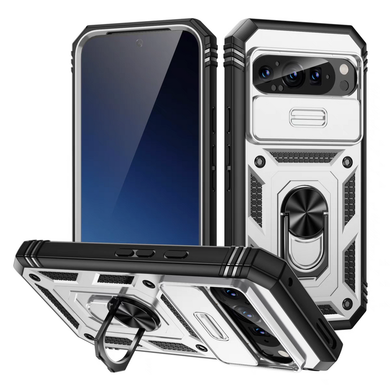 Cargue la imagen en el visor de la galería, Google Pixel 9 &amp; 9 Pro - Heavy Duty Drop Proof Case With Slide Camera protection &amp; Ring Holder
