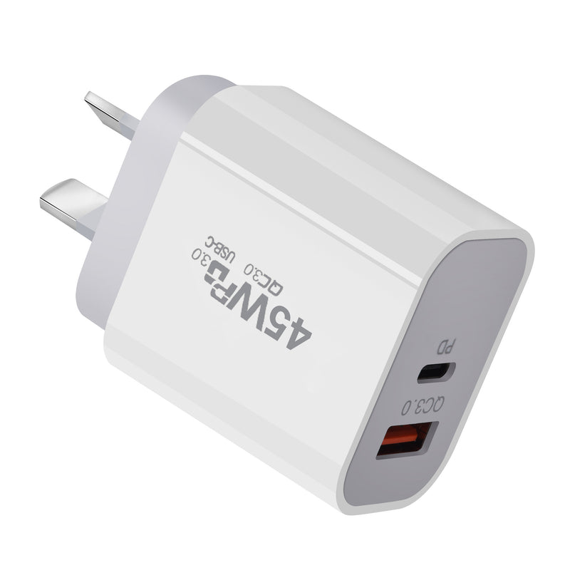 Load image into Gallery viewer, 45W PD Type-C + QC 3.0 USB Dual Port Wall Travelling Charger Adapter-  (SAA Approved/AU Plug) - Polar Tech Australia

