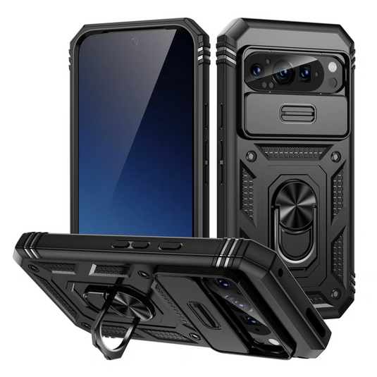 Google Pixel 9 & 9 Pro - Heavy Duty Drop Proof Case With Slide Camera protection & Ring Holder