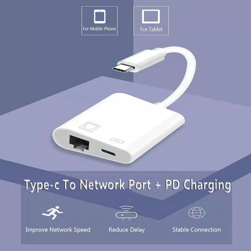 Load image into Gallery viewer, Type C / USB C to RJ45 Ethernet Port &amp; PD 60W Splitter Adapter - Polar Tech Australia
