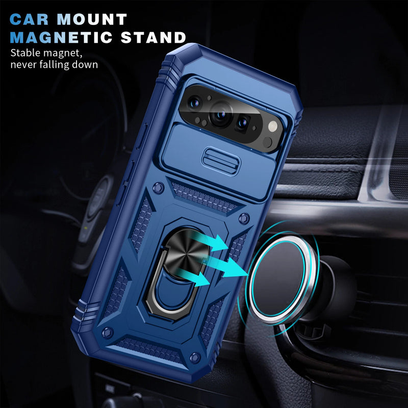 Cargue la imagen en el visor de la galería, Google Pixel 9 &amp; 9 Pro - Heavy Duty Drop Proof Case With Slide Camera protection &amp; Ring Holder
