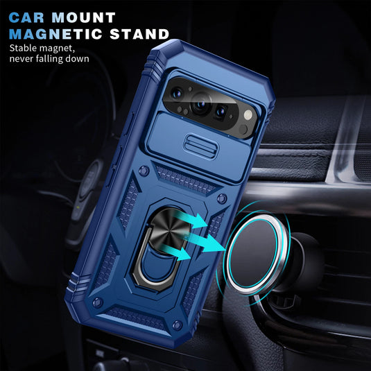 Google Pixel 9 & 9 Pro - Heavy Duty Drop Proof Case With Slide Camera protection & Ring Holder