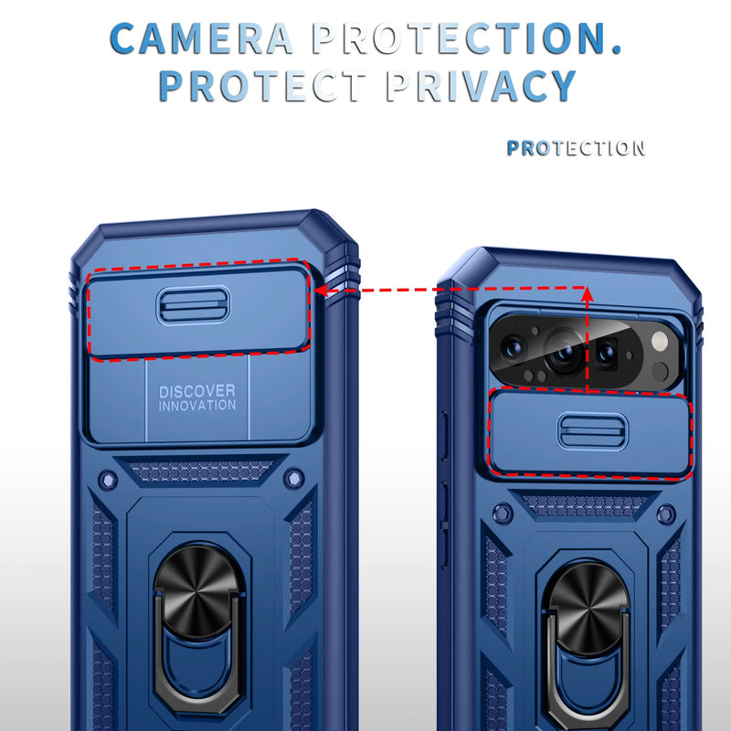Cargue la imagen en el visor de la galería, Google Pixel 9 &amp; 9 Pro - Heavy Duty Drop Proof Case With Slide Camera protection &amp; Ring Holder

