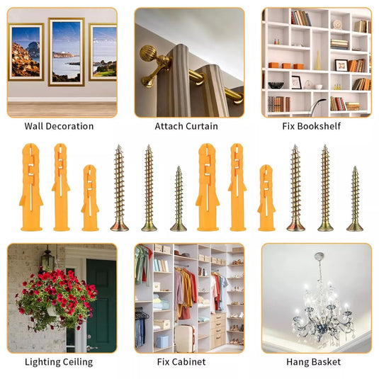[400 Pieces Kit][M8/40mm] Plastic Expansion Wall Plugs And Screws Set