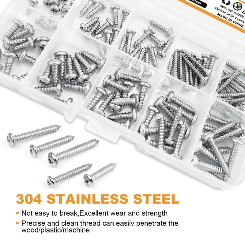 Load image into Gallery viewer, [209 Pieces] Stainless Steel Self-Tapping M3.5 #6 Wood Screw Self-Drilling Assortment Kit
