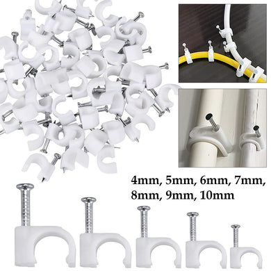 Round Cable Clips Wall 4mm 5mm 6mm 7mm 8mm 9mm 10mm White Nail Plugs - Polar Tech Australia