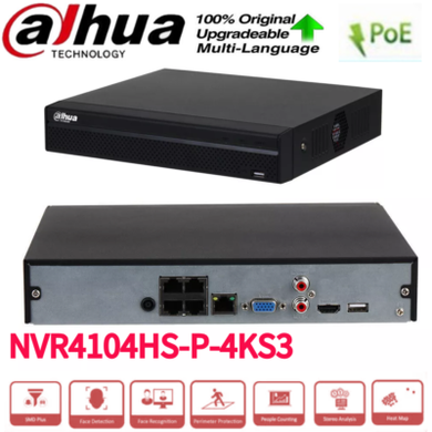 [DHI-NVR4104-P-4KS3] Dahua 4CH 4K 4 PoE AI SMD CCTV NVR Network Video Recorder  Security Camera System