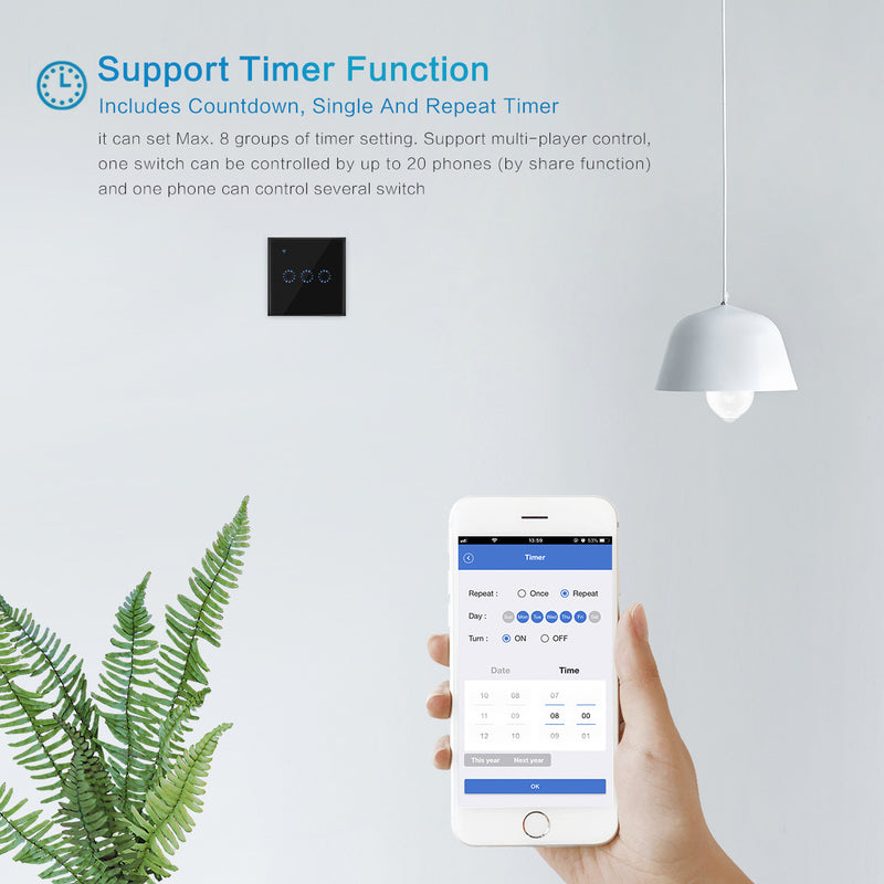 Chargez l&#39;image dans la visionneuse de la galerie, [TUYA Smart Home] TUYA WiFi Smart Touch Switch Home Light Fan Remote Control 1/2/3/4/5/6 Gang Wall Switch Panel - Polar Tech Australia

