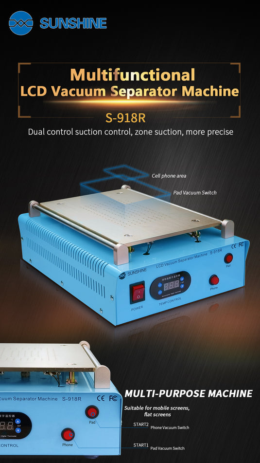 [S-918R][AU Plug] SUNSHINE Max 14 inch Phone & Tablet Screen Heating Pad Vacuum Separator Machine - Polar Tech Australia