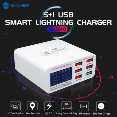 [SS-304Q][AU Plug] Sunshine Relife 6 Port USB QC3.0 Smart Fast Charger Station Voltage Tester Multimeter USB Current Meter Tester - Polar Tech Australia