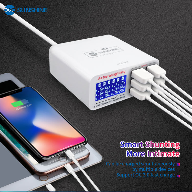 Cargue la imagen en el visor de la galería, [SS-304Q][AU Plug] Sunshine Relife 6 Port USB QC3.0 Smart Fast Charger Station Voltage Tester Multimeter USB Current Meter Tester - Polar Tech Australia
