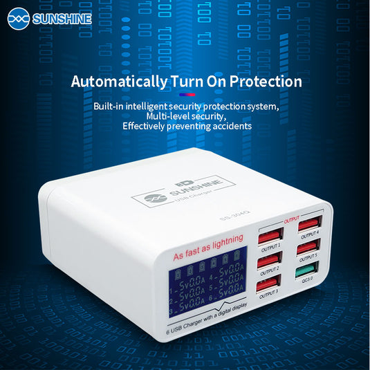 [SS-304Q][AU Plug] Sunshine Relife 6 Port USB QC3.0 Smart Fast Charger Station Voltage Tester Multimeter USB Current Meter Tester - Polar Tech Australia