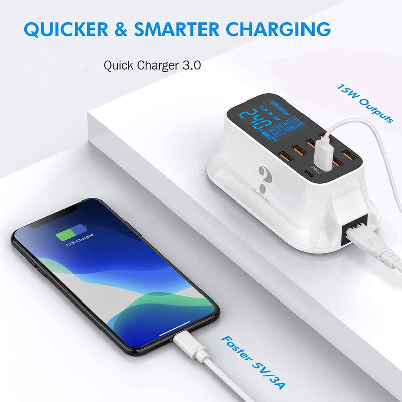 Chargez l&#39;image dans la visionneuse de la galerie, [CD-A19Q][AU Plug] 40W 8 Ports USB QC3.0 PD Quick Charger Adapter Station With Current / Voltage Meter - Polar Tech Australia
