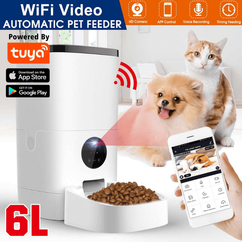 Chargez l&#39;image dans la visionneuse de la galerie, [TUYA Smart Home] 6L Large Pet Cat Dog Smart Automatic Auto Feeder Food Dispenser With HD Camera With APP Control - Polar Tech Australia
