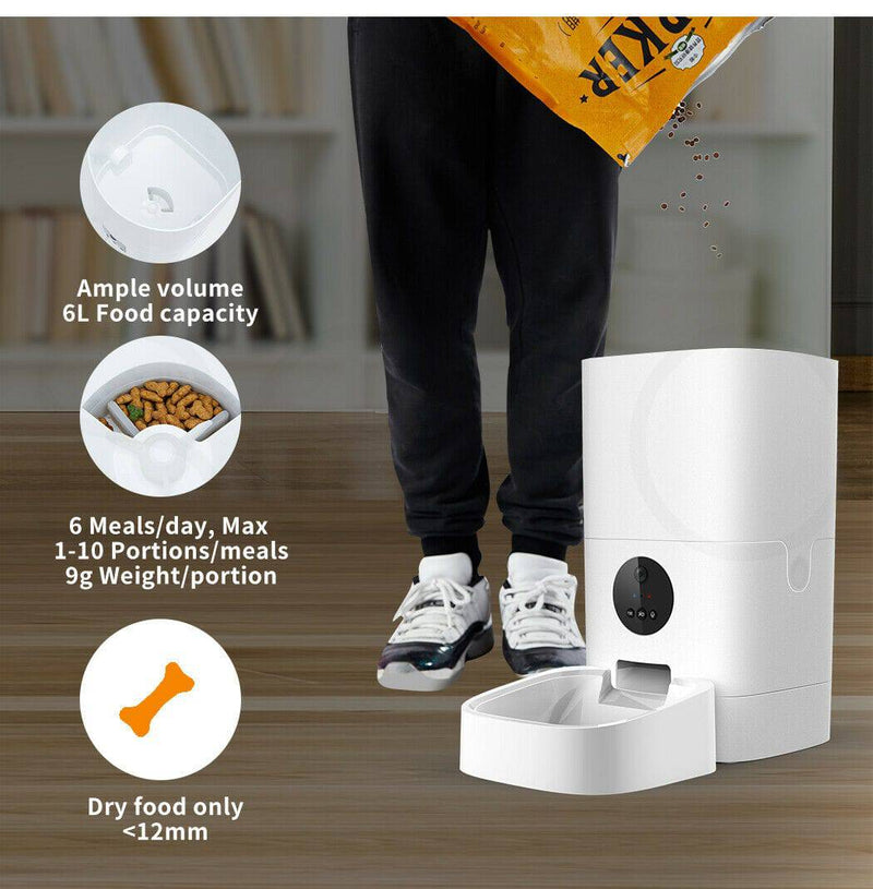 Chargez l&#39;image dans la visionneuse de la galerie, [TUYA Smart Home] 6L Large Pet Cat Dog Smart Automatic Auto Feeder Food Dispenser With HD Camera With APP Control - Polar Tech Australia
