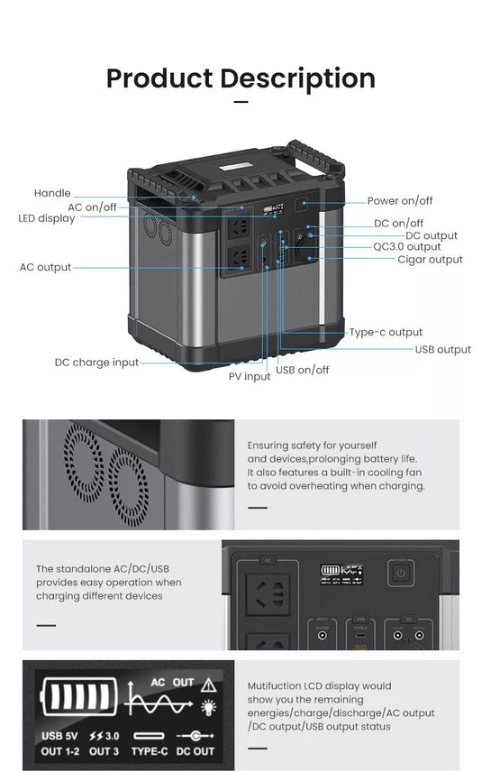 [UA2000] Catizon 2000W Portable Solar Generator Outdoor Emergency Power Supply Station - Polar Tech Australia