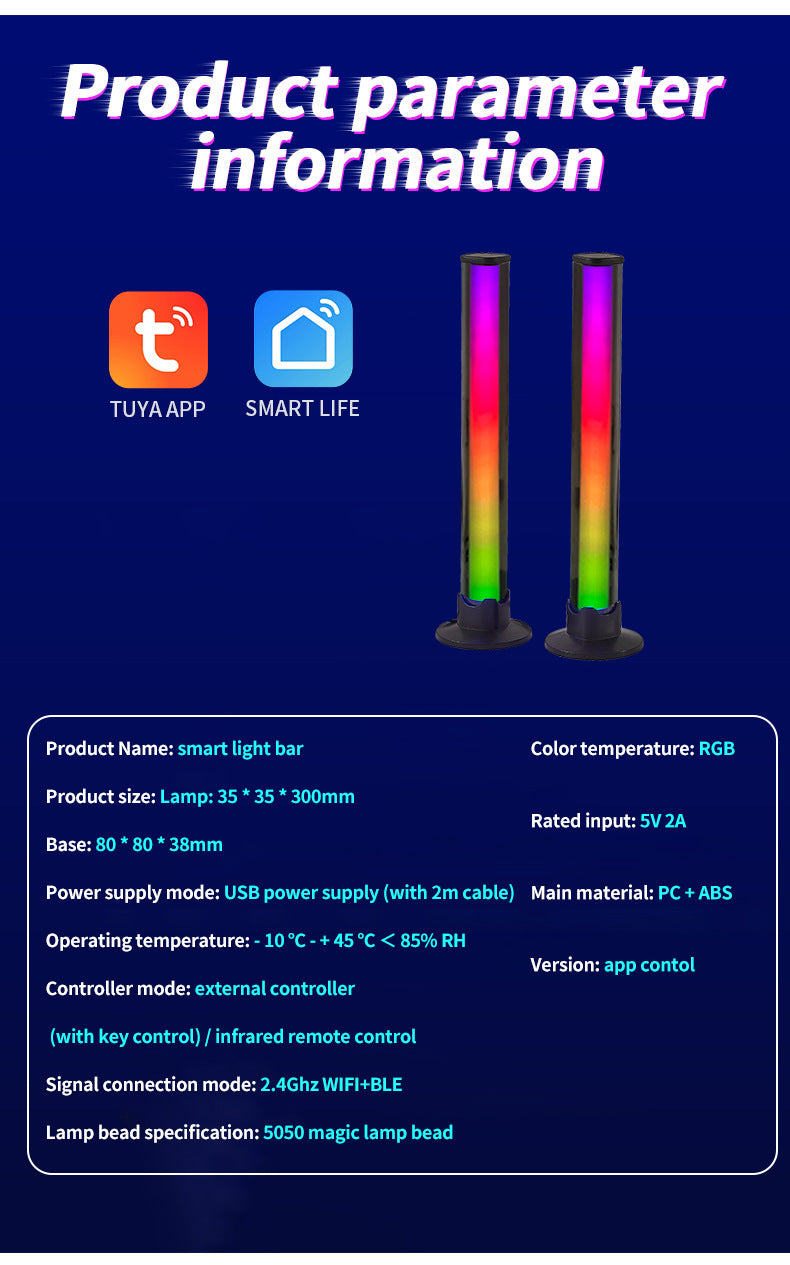 Load image into Gallery viewer, [TUYA Smart Home][2 Pcs] RGB Dimmable LED Music Rhythm Lamp Sound Bar APP Control Atmosphere Light LED Bar - Polar Tech Australia
