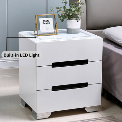 [Built-in LED Light] Intelligent 3 Drawers Bedside Table Side Unit With LED Lamp Nightstand - Polar Tech Australia