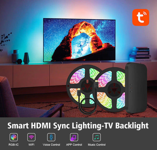 [TUYA Smart Home] Ambient TV PC Backlight RGB LED Strip Light Music/Game/Movie Synchronization Support 4K/HDR/TV BOX/Alexa/Google Smart Sync LED Light Set - Polar Tech Australia