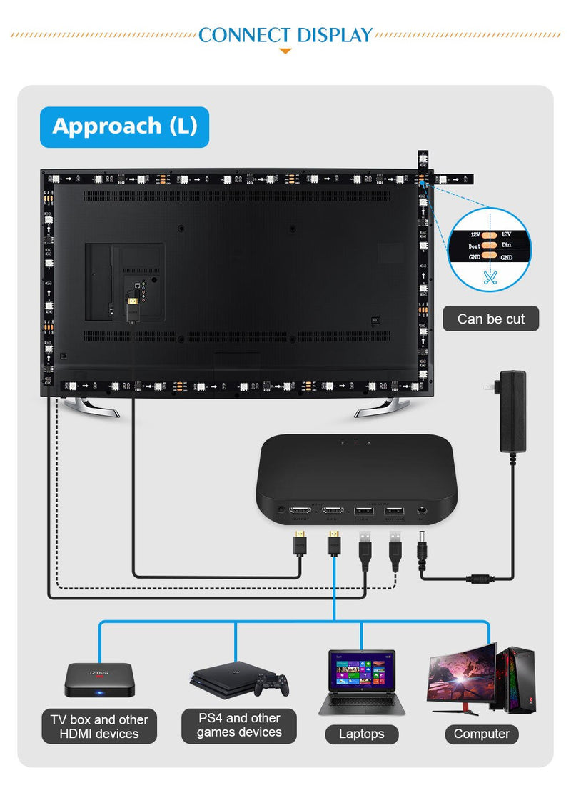 Load image into Gallery viewer, [TUYA Smart Home] Ambient TV PC Backlight RGB LED Strip Light Music/Game/Movie Synchronization Support 4K/HDR/TV BOX/Alexa/Google Smart Sync LED Light Set - Polar Tech Australia
