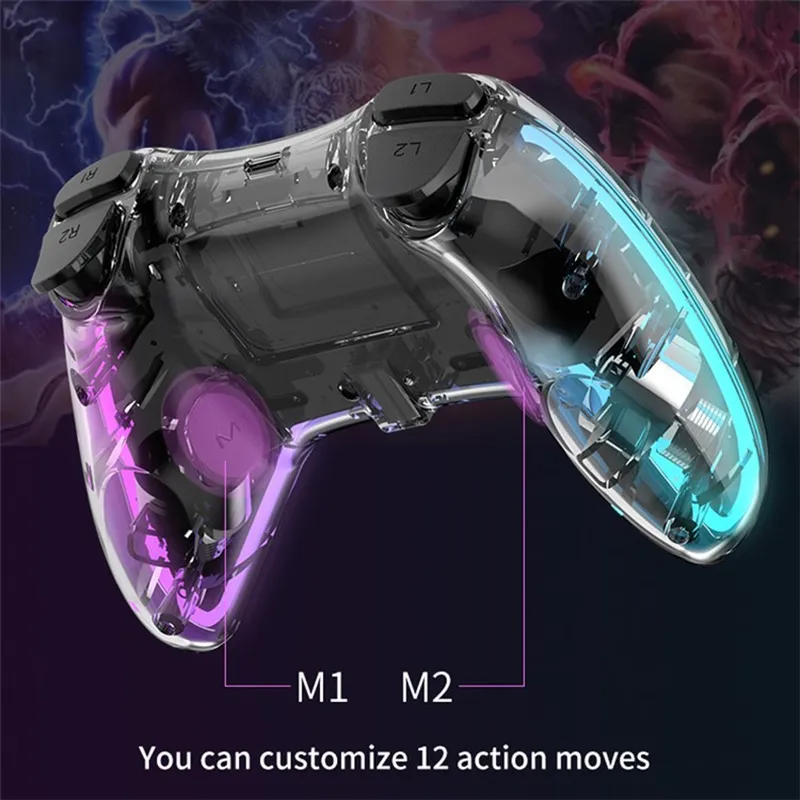 Chargez l&#39;image dans la visionneuse de la galerie, Nintendo Switch PS4 Game Consoles P05 Transparent Wireless Controller Bluetooth Handle Portable Gamepad with RGB Lights - Polar Tech Australia
