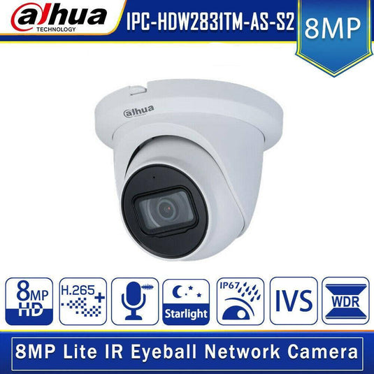 Dahua 8MP PoE Turret IPC-HDW2831T-AS-S2 Eyeball Dome Built-in Mic IP Camera - Polar Tech Australia