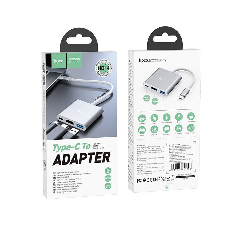 Load image into Gallery viewer, [HB14] HOCO 3 in 1 USB-C Type C USB 3.0 HUB HDMI PD Adapter Converter Splitter - Polar Tech Australia
