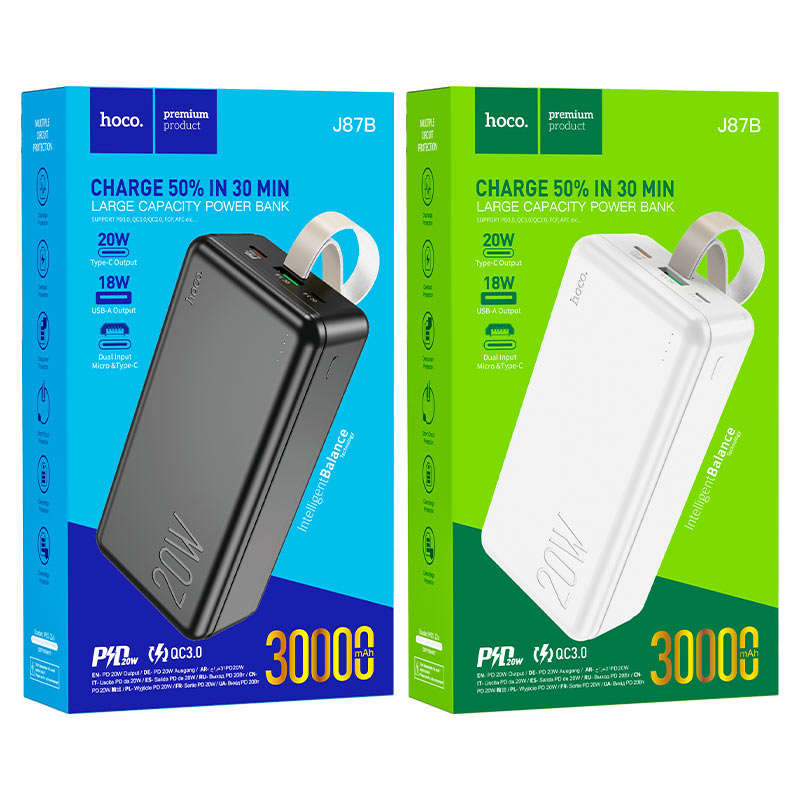 Cargue la imagen en el visor de la galería, [J87B][30000mAh] HOCO PD 20W QC 3.0 Fast Charging Power Bank - Polar Tech Australia
