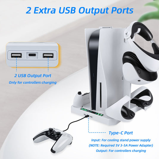 Multifunctional Cooling Stand with Charging for PS5/PS VR2 Controller-White(HBP-6478)(Not for PS5 Slim) - Game Gear Hub