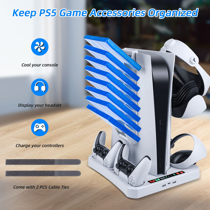 Load image into Gallery viewer, Multifunctional Cooling Stand with Charging for PS5/PS VR2 Controller-White(HBP-6478)(Not for PS5 Slim) - Game Gear Hub
