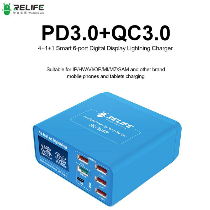 Cargue la imagen en el visor de la galería, [RL-304P][AU Plug] Sunshine Relife 6 Port USB PD QC 3.0 Smart Fast Charger Station Voltage Tester Multimeter USB Current Meter Tester - Polar Tech Australia
