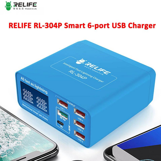[RL-304P][AU Plug] Sunshine Relife 6 Port USB PD QC 3.0 Smart Fast Charger Station Voltage Tester Multimeter USB Current Meter Tester - Polar Tech Australia