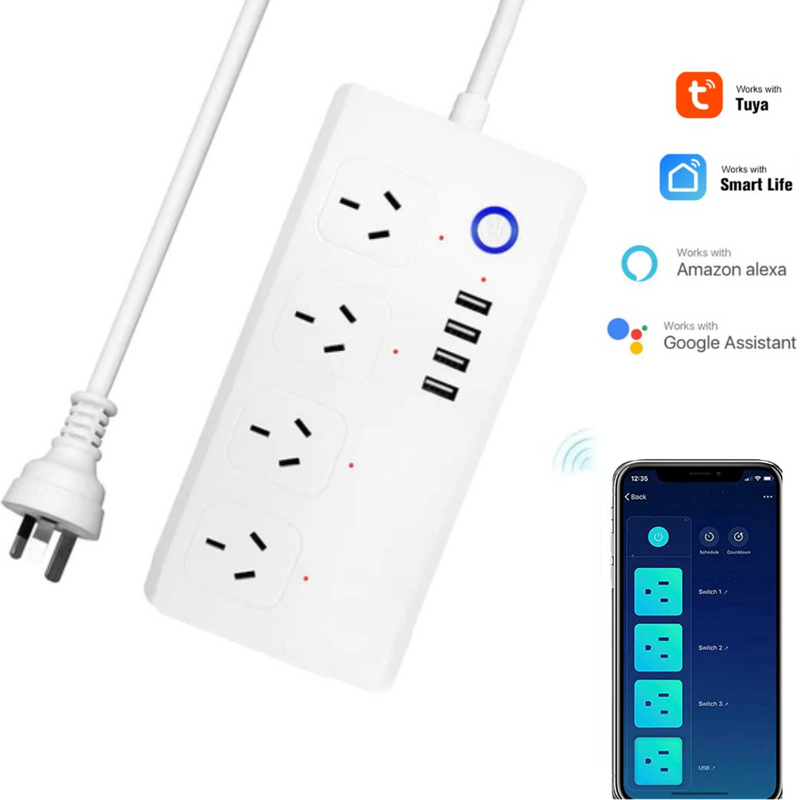 Load image into Gallery viewer, [TUYA Smart Home][AU Plug] Wireless Smart Power Strip With 4 Outlets + 4 USB Ports APP Control Smart Home - Polar Tech Australia
