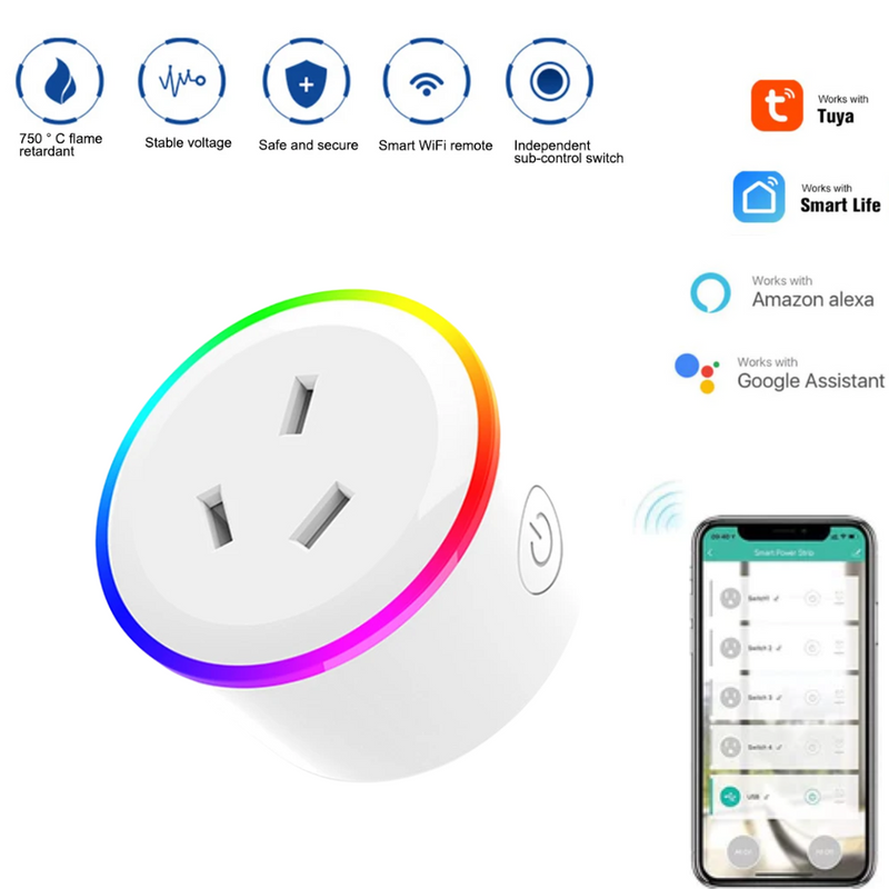 Chargez l&#39;image dans la visionneuse de la galerie, [TUYA Smart Home][AU Plug] Universal Wireless Smart WIFI Plug With RGB LED Light overload protection 2200w - Polar Tech Australia
