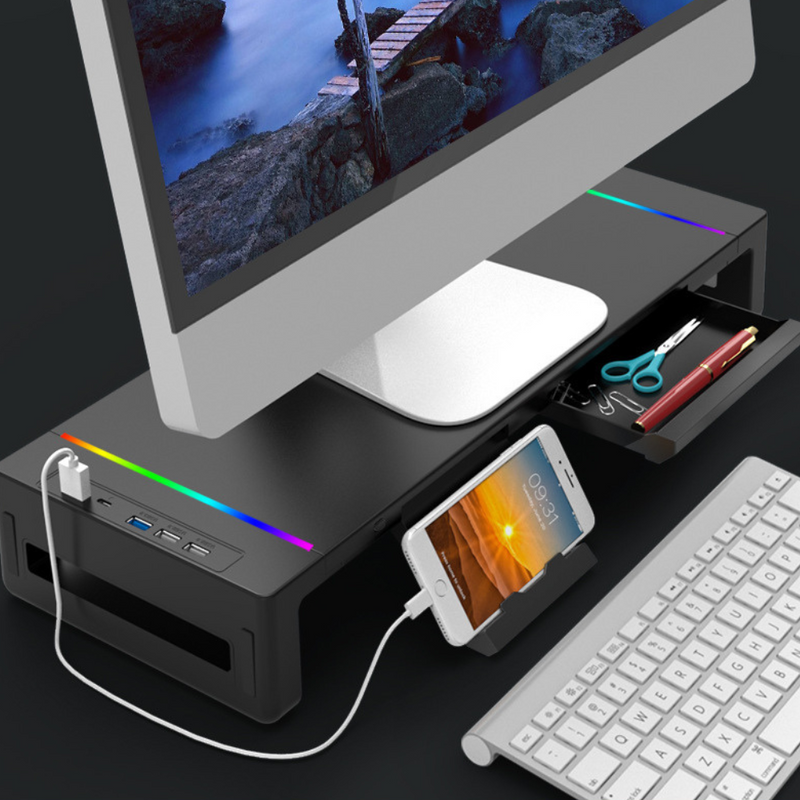 Chargez l&#39;image dans la visionneuse de la galerie, [KM50][With RBG Light &amp; USB Hub &amp; Stand &amp; Drawer] Universal Monitor Desktop Stand  (Up to 27 inch) - Polar Tech Australia
